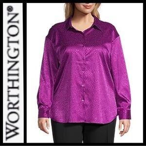 NWT Worthington Purple Long Sleeve Button Down Blouse